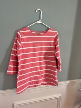 L.L. Bean Pink and White Striped Boatneck Top